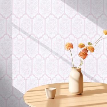 Imagem de Papel de parede floral rosa e branco descascar e colar moderno boho vintage papel de parede para banheiro cozinha papel de parede de vinil removível à prova d'água papel de parede amigável para