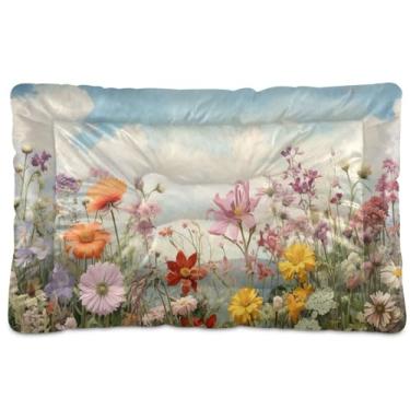 Imagem de SEHANY Cama para cães e gatos com flores silvestres coloridas com fundo antiderrapante, cama de canil, colchão macio para animais de estimação, lavável para cães pequenos, médios e grandes, gatos, 91