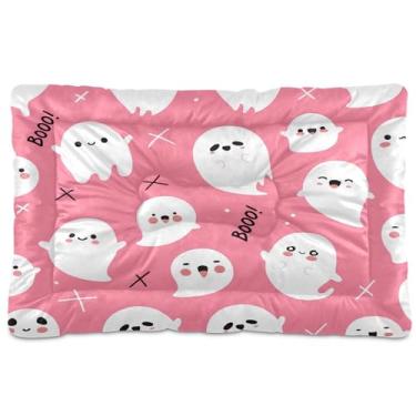 Imagem de SEHANY Cama de cachorro fantasma Halloween Boo Cama de gato com fundo antiderrapante, cama de canil, colchão macio para animais de estimação, lavável para cães pequenos, médios e grandes, gatos, 91 x