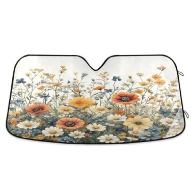 Imagem de ATTX Pára-brisas de carro flores pastel 139.7 cm x 70.1 cm escudo solar universal com proteção UV, persiana de janela frontal automática dobrável para sedãs SUVs caminhões #103