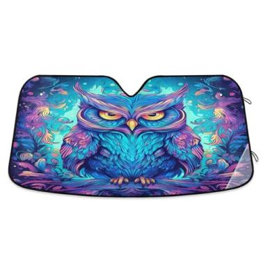 Imagem de ATTX Para-brisa de carro de coruja neon 134.6 cm x 59.7 cm Escudo solar universal com proteção UV, persiana de janela frontal automática dobrável para caminhões Sedans SUVs #511