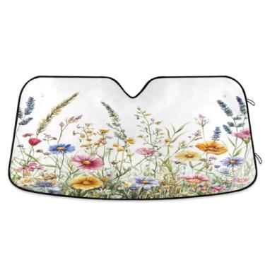 Imagem de ATTX Para-brisa de carro Spring Wild Flowers 139.7 cmx70.1 cm Protetor solar universal com proteção UV, persiana de janela frontal automática dobrável para caminhões Sedans SUVs #236