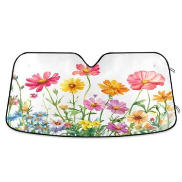 Imagem de ATTX Pára-brisas de carro de margaridas coloridas 134.6 cm x 59.7 cm Protetor solar universal com proteção UV, persiana de janela frontal automática dobrável para caminhões Sedans SUVs #503