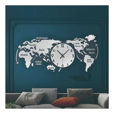 Imagem de Relógio de parede acrílico, relógio de parede com mapa do mundo 3D, movimento silencioso, arte grande, decorativo, relógio de parede para sala de estar, quarto, escritório A 78 x 36,5 cm