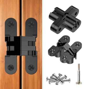 Imagem de Dobradiça de porta oculta, dobradiça de porta invisível, dobradiças ocultas de 180 graus e de armário para portas de armário e caixa faça você mesmo, móveis e mesa de liga de zinco (D, preto e 2 peças