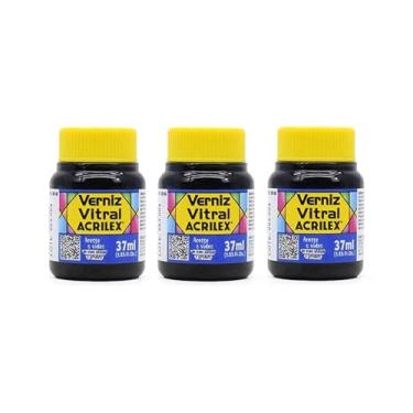 Imagem de Kit 3 Verniz Vitral Acrilex Azul Vivo 597 37ml – Acabamento Brilhante para Vidro, Copos, Garrafas, Vasos, Cerâmica e Porcelana – Efeito Vitrais Profissional
