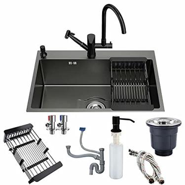 Imagem de HGTRH Lava-louça de cozinha com escorredor, lava-louça e torneira de cozinha, lavatório de cozinha portátil, incluindo escorredor de ralo e conjunto de ralo, sobre bancada sob bancada ou nivelado