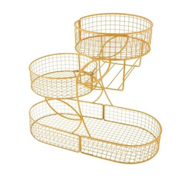 Imagem de IEUDNS Cesta de frutas 3 Organizador em camadas de grande capacidade Moliuse fios de fios de fruto tigela cesta de armazenamento para a sala de jantar de, Ouro
