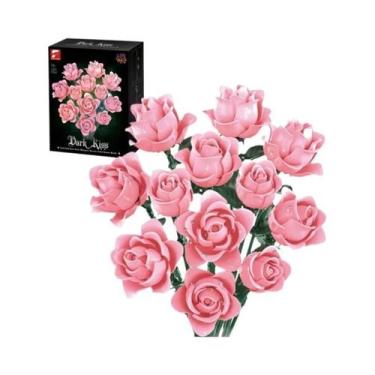 Imagem de Blocos De Montar De Flor Rosa Rosa Simulação De Buquê Modelo De Tijolo