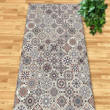 Imagem de HGTRH Tapete longo corredor bege antiderrapante lavável na máquina de lavar tapete cozinha sala de jantar quarto tapetes moderno flor cabelo curto tapete A 120 x 200 cm