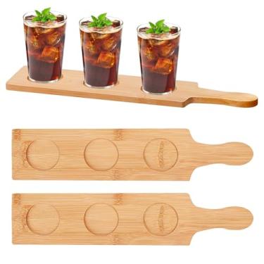 Imagem de 2 placas de voo para degustação, placa de voo de bambu de 6 cm de diâmetro, 3 compartimentos, pás de servir para vinho, uísque, café, bebida