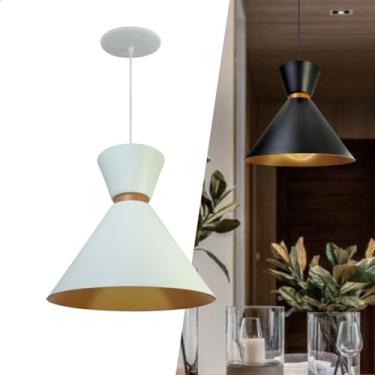 Imagem de Luminaria Lustre Pendente Berlim Pequim de Teto em Alumínio Preto Bivolt para Balcão de Cozinha Soquete E27 (Branco Micro Textura, Interior Cobre)