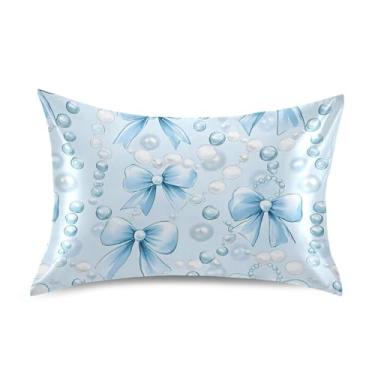 Imagem de SEHANY Capas de almofada de seda Blue Bow para cabelo e pele, capas de almofada de cetim respiráveis macias e refrescantes com fecho de envelope, tamanho king (50 x 66 cm)