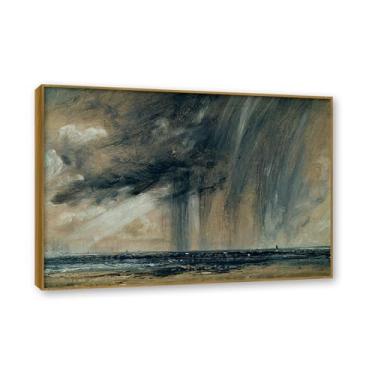 Imagem de NHLDZYH Moldura de teca. Arte em tela emoldurada estilo Constable (tempestade sobre o mar), impressões de parede de paisagem inglesa, decoração de parede com tema de natureza para quarto ou escritório