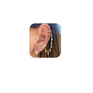 Imagem de 4 peças de brincos de borboleta de strass para mulheres e meninas, brincos de argola em forma de C, brincos de contas, brincos de cartilagem não perfurantes, joias para presentes, Metal, Liga