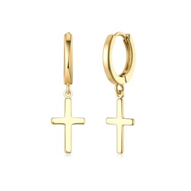 Imagem de MSCHA HOME Brincos femininos com pingente de ouro 14 quilates banhado a ouro pequeno simples hipoalergênico joia presente, Small, Latão Metal Ouro amarelo, Sem pedra preciosa