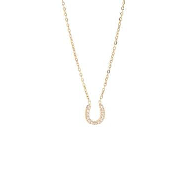 Imagem de Colar de ferradura de zircônia cúbica banhado a ouro 14K | Pingente deslumbrante em forma de U delicado para mulheres, corrente ajustável de 45,7 cm, Aço inoxidável, Zircão