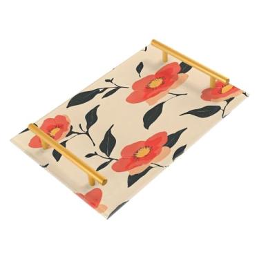 Imagem de Wassud Bandeja de banheiro com alças rústicas camélias vermelhas acrílicas organizador de perfume para banheiro cozinha balcão 30 x 20 cm