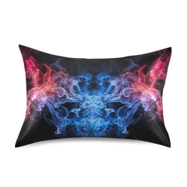 Imagem de Wassud Fronha de almofada azul e branca de cetim e seda para cuidados com o cabelo, amigo da pele, tamanho king size, respirável, com fecho de envelope, resistente a rugas