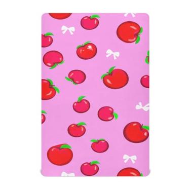 Imagem de Wassud Jogo de lençol com elástico para berço com maçãs com laços, para meninos e meninas, respirável, neutro, 71 x 132 cm