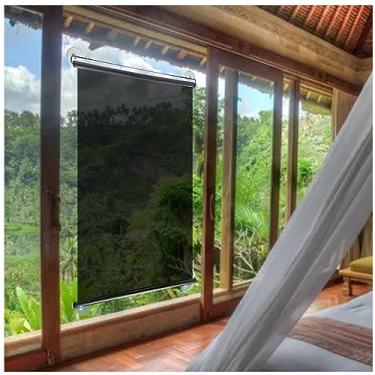 Imagem de uhyOHF Persiana de rolo com isolamento térmico, espelho unidirecional e cortina transparente para porta de janela, ventosas de montar e sem perfuração, persianas dobráveis portáteis (preto-29 x 59