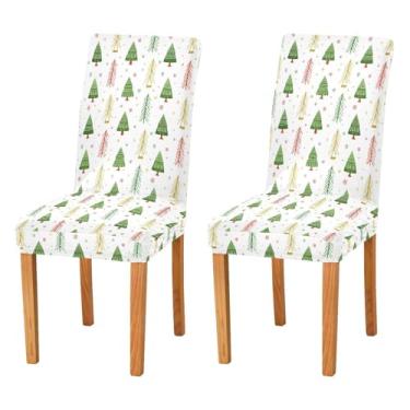 Imagem de Wassud Capas de cadeira de árvore de Natal para jantar com elástico e protetor de assento lavável conjunto de 2