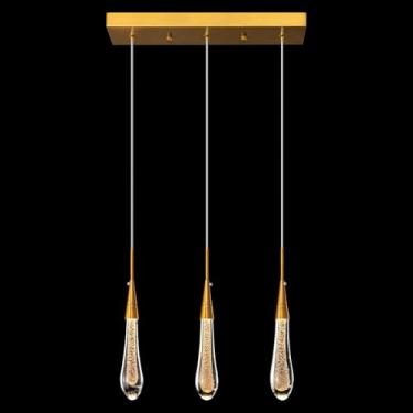 Imagem de Luminária pendente dourada com 3 lâmpadas LED reguláveis, moderna, para cozinha, com design mini em formato de gota e cristais, ideal para ilha de cozinha, quarto, corredor ou hall de entrad