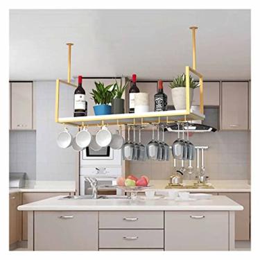 Imagem de Rack de vinho pendurado, suporte de garrafa de vinho vintage, suporte de vidro de vinho para decoração de teto, para bares, restaurantes, cozinhas, tábua de madeira branca