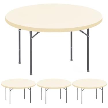 Imagem de Pacote com 4 toalhas de mesa elásticas de 152 cm para mesas redondas à prova d'água, elástica, lavável, toalha de mesa de piquenique, interior e exterior, dobrável, para jantar, casamento, banquete e