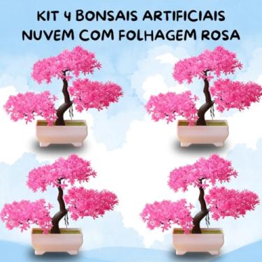 Imagem de Genérico, Kit 4 Bonsais Planta Artificial Nuvem Rosa Decorativo – Estilo Zen Oriental Realista Beleza Vibrante