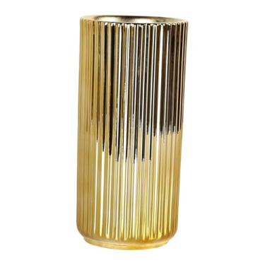 Imagem de WeiLaiKeQi Vaso de cerâmica dourada para flores, suporte cilíndrico para arranjos florais e plantas, ideal para o Natal, 11cmx24cm