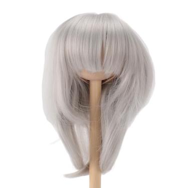 Imagem de TOPINCN Peruca de Boneca, 1/4 Perucas de Cabelo de Boneca Peruca de Boneca Curta e Reta para Bonecas Circunferência da Cabeça 18,5 a 21 Cm 7,3 a 8,3 pol., Kit de Fabricação de Cabelo de (Cinza Prateado)