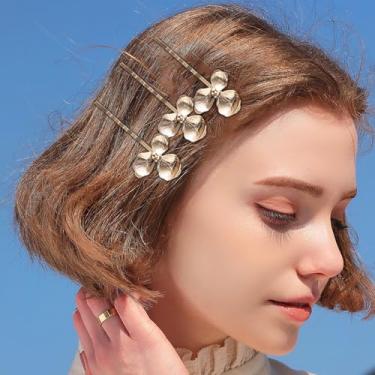 Imagem de 1 grampo de cabelo de flor dourada para mulheres, grampos de cabelo pequenos com detalhes de pérola, grampos de cabelo de metal para pentear presentes para mulheres (estilo 2, 7,2 cm)