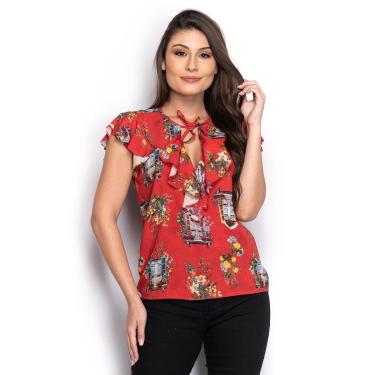 Imagem de Blusa Feminina Estampada Babados Decote V Floral-Feminino
