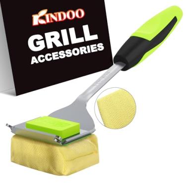 Imagem de Escova de grelha sem cerdas para churrasqueira externa, escova de limpeza a vapor substituível, cabeça de escova de limpeza de churrasco, cabo estendido, verde claro