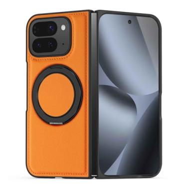 Imagem de LTLMYDAM Capa fina para Google Pixel 10 Pro Fold, suporte de anel giratório, capa de sucção magnética, couro estilo empresarial, capa à prova de choque, laranja, 10 dobras profissionais