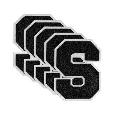 Imagem de GBTBYS 5 peças de adesivos de letras universitárias de 11,4 cm preto chenille ferro em letras patch para mochilas, aplique bordado, jaqueta com capuz, bolsas, Natal, festa de aniversário, P