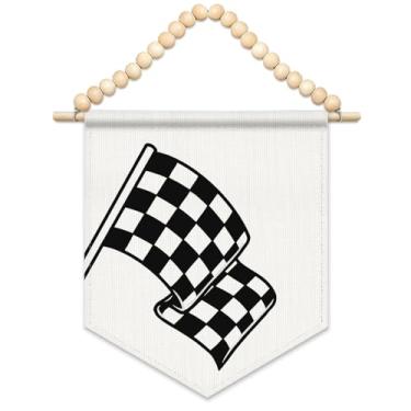 Imagem de FLVGE Decoração de sala de jogos, decoração de quarto de menino, faixa de lona para quarto de carro de corrida Little Racer Dude, contas de madeira, decoração de arte de parede, bandeira pendurada