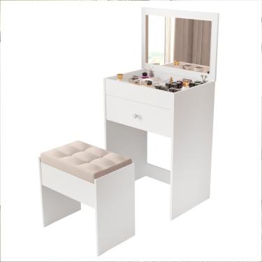 Imagem de Penteadeira Clara Com 1 Gaveta E Banqueta Estofada Branco Branco