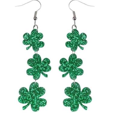 Imagem de TEFITINA Brincos de Dia de São Patrício, brincos pendentes de trevo verde para mulheres, acessórios para o dia de São Patrício, brincos de argola de boa sorte (verde-2)