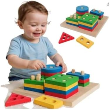 Imagem de Blocos de madeira coloridos para construir e criar, divertido, resistente, compacto, util e leve, brilhantes.