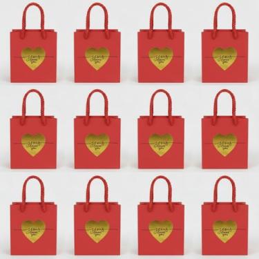 Imagem de Fullhawl 24 peças de mini sacos de presente de Dia dos Namorados Jesus Loves You Small Heart Goodie Favor Sacos de papel com alça 10 x 10 x 7 cm para casamentos e eventos cristãos (papel vermelho)