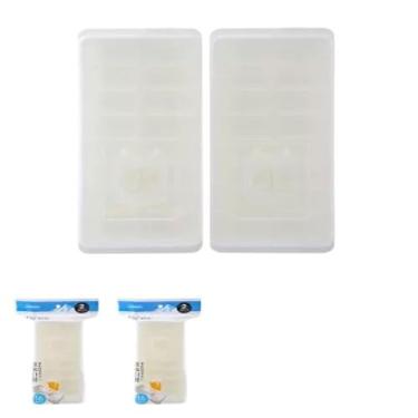 Imagem de Forma de Gelo com Tampa, 16 Cubos, Plástico PP Livre de BPA, Branca, 25,5x11x3,5cm, Kit com 2 Unidades