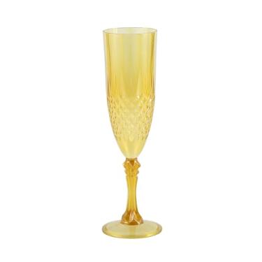Imagem de Fun Express 23 cm 227 g Taças de champanhe de plástico reutilizáveis com padrão dourado - 12 unidades