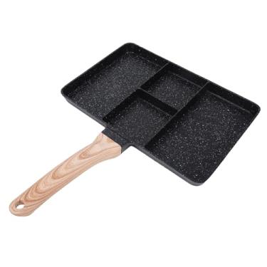 Imagem de GLOGLOW Panela para Grelhar de 4 Seções, Panelas para Grelhar Com Cabo de Madeira 4 Seções Distintas, Frigideira de Ovo para Fritar Em Casa, Fogão a Gás, de Indução, Cooktops de Cerâmica para de,