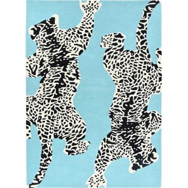 Imagem de Restoration and Renovation Tapete de lã para escalada Jaguar moderno feito à mão para sala de estar, quarto e sala de jantar (3x5, azul claro)