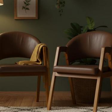 Imagem de Kit 2 Cadeiras Sala de Jantar Premium com Braço Madeira Maciça Movellu