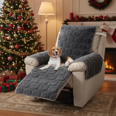 Imagem de WTHAVEN Capa reclinável grossa de pelúcia de coelho 58 cm, capa de cadeira reclinável para meninos preguiçosos, capa acolchoada para cadeiras reclináveis e móveis (cinza escuro)