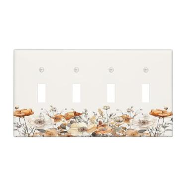 Imagem de Naiqadnehz Placa de cobertura para interruptor de luz vintage flores quentes de outono 4 gangues placa de parede com interruptor quádruplo capa decorativa para decoração de quarto e casa