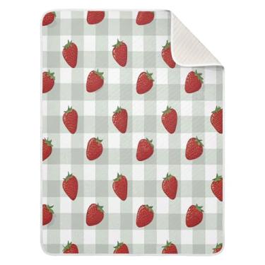 Imagem de Qilmy Cobertor de bebê de morango 76 x 101 cm, cobertor infantil de algodão macio para meninos e meninas, cobertor infantil leve e quente para berço, carrinho de bebê, soneca, recém-nascido